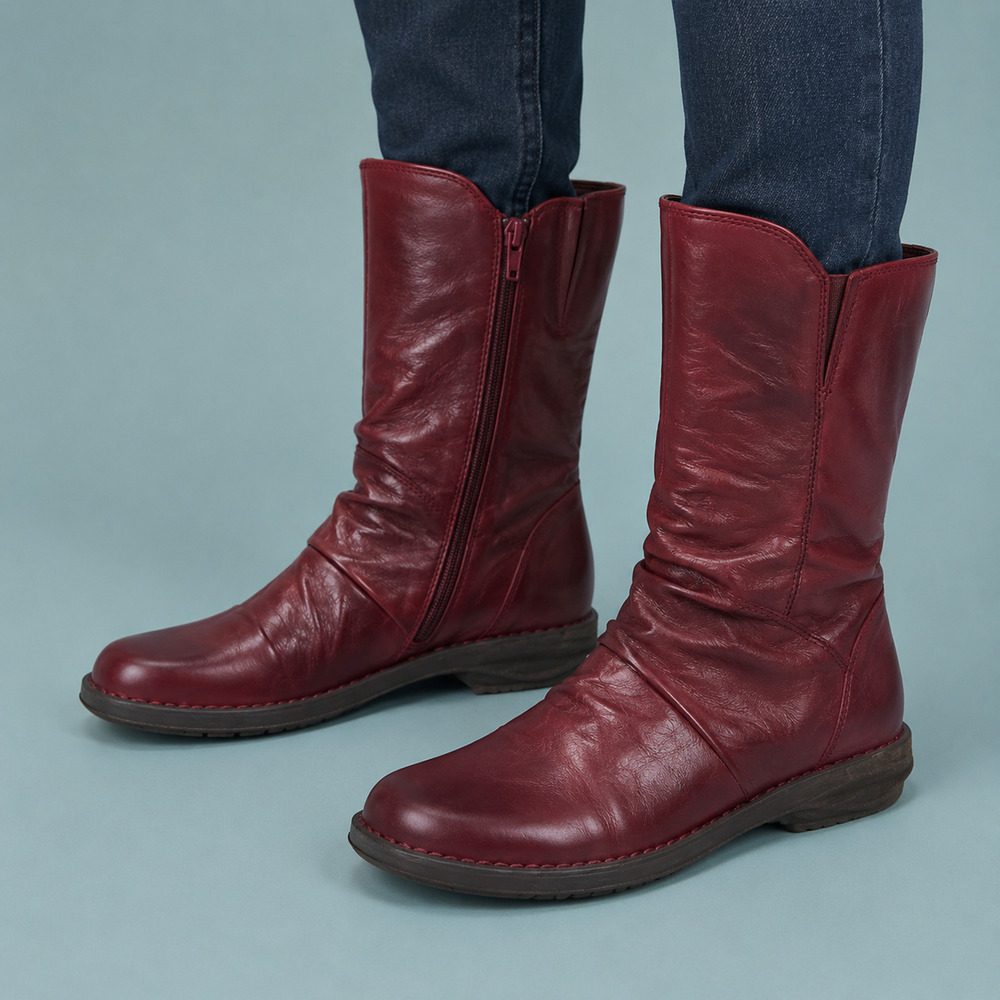 Miz Mooz 40 Size 9-9.5 Pass Burgundy Leather Slouchy Side Zip Leather Mid-Calf B